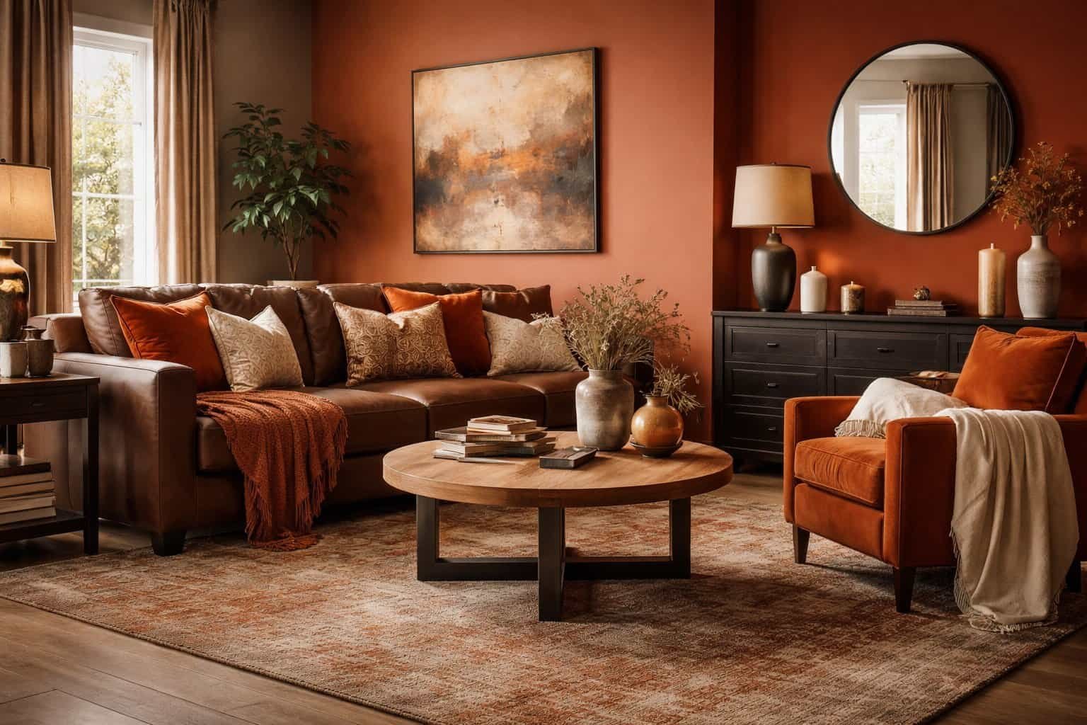 Burnt Orange and Brown Living Room Decor