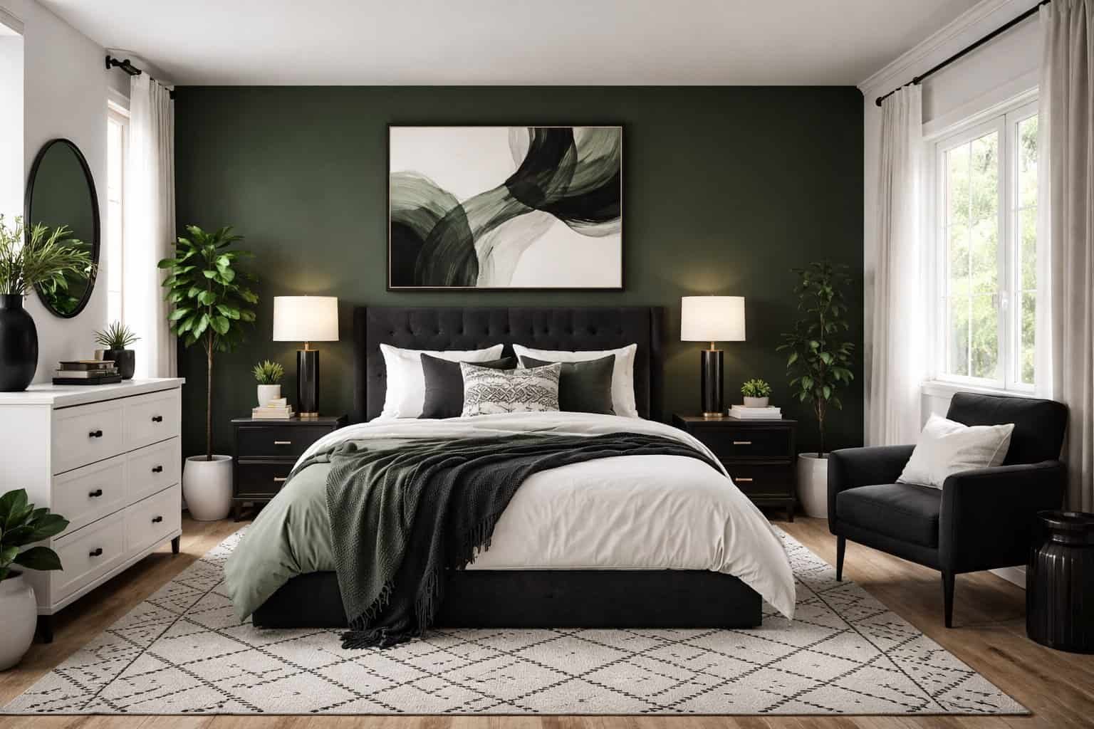 Green Black and White Bedroom Decorating Ideas