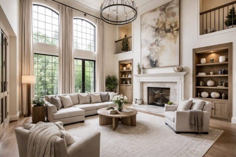 Two Story Living Room Wall Decorating Ideas